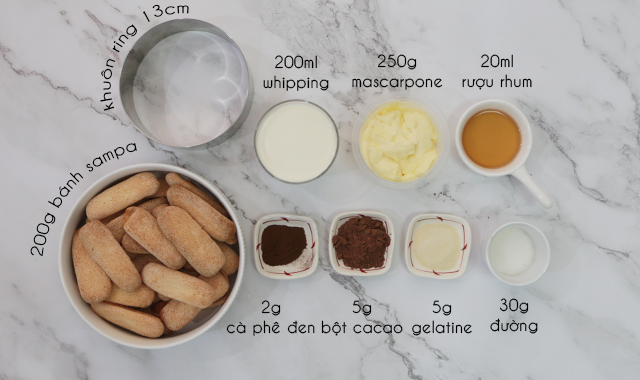 Nguyên liệu làm bánh tiramisu cổ điển